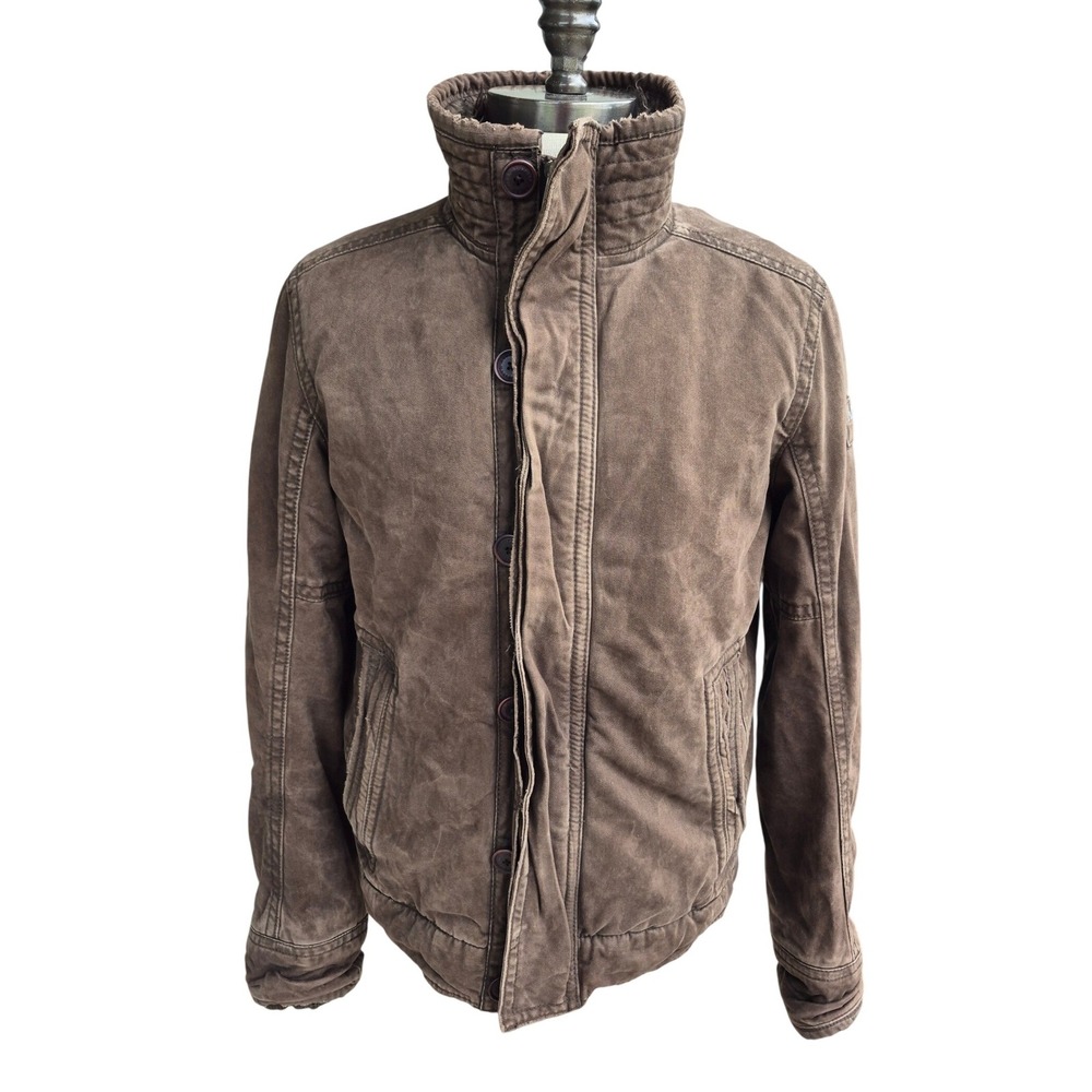 Abercrombie & Fitch Mens Brown Canvas Sherpa Lined Adirondack Jacket Coat Sz M